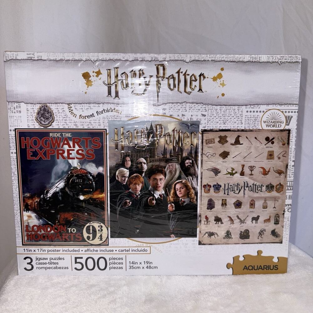 Harry Potter Hogwarts, Cast, Crest 500 Piece Puzzles 3 Puzzles! Rare Find! NEW
